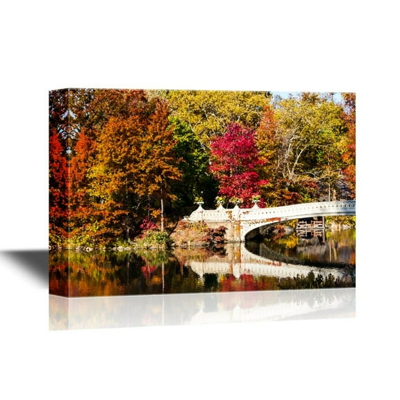 wall26 - Bridge Canvas Wall Art - Central Park Bow Bridge in Fall - New York City - Gallery Wrap Modern Home Art | Ready to Hang - 24x36 inches