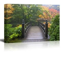 wall26 - Bridge on a Japanese Garden Surrounded by Trees - Canvas Art Home Art - 16x24 inches