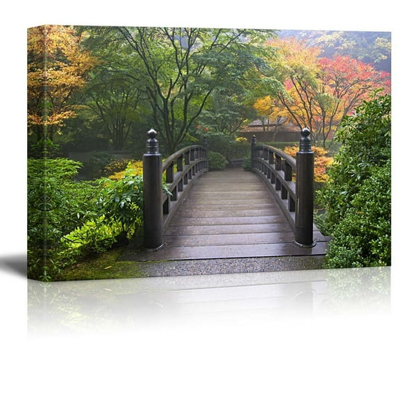 wall26 - Bridge on a Japanese Garden Surrounded by Trees - Canvas Art Home Art - 16x24 inches
