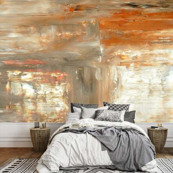 wall26 - Brown and Beige Abstract Art Painting - Removable Wall Mural | Self-Adhesive Large Wallpaper - 66x96 inches