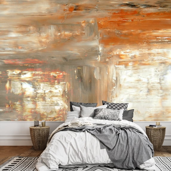 wall26 - Brown and Beige Abstract Art Painting - Removable Wall Mural | Self-Adhesive Large Wallpaper - 66x96 inches