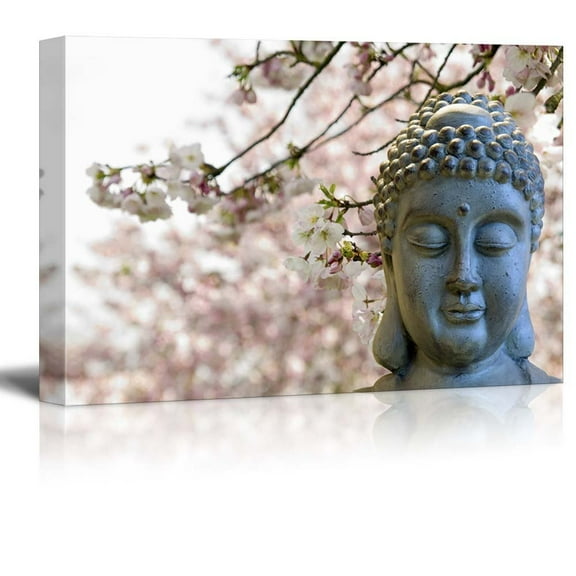wall26 - Buddha Statue on a Cherry Blossom Garden - Canvas Art Home Art - 32x48 inches