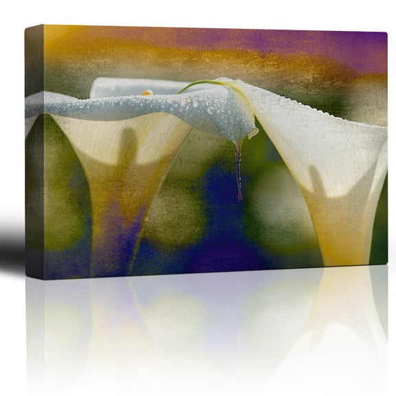 wall26 - Cala Lilies on a Rainbow Watercolor Paint Background - Canvas Art Home Art - 32x48 inches