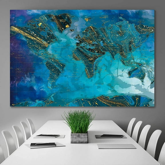 wall26 Canvas Map Wall Art Green World Map Picture Artwork Decor Stretched and Framed Ready to Hang - 16x24 inches