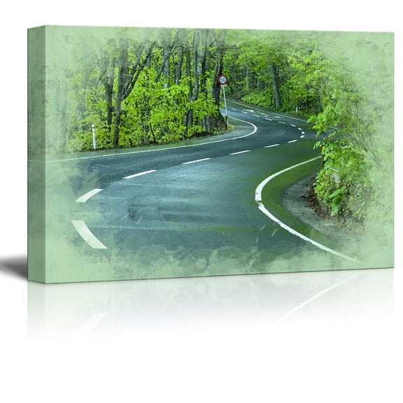 wall26 - Canvas Print Landscape Wall Art - Road in a Green Forest - Gallery Wrap Modern Home Art | Ready to Hang -12x18 inches