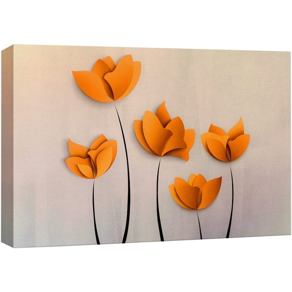 wall26 Canvas Print Wall Art 3D Pop-Up Book Effect Orange Tulips Floral Botanical Digital Art Realism Rustic Scenic Colorful Multicolor Pastel for Living Room, Bedroom, Office - 32"x48"