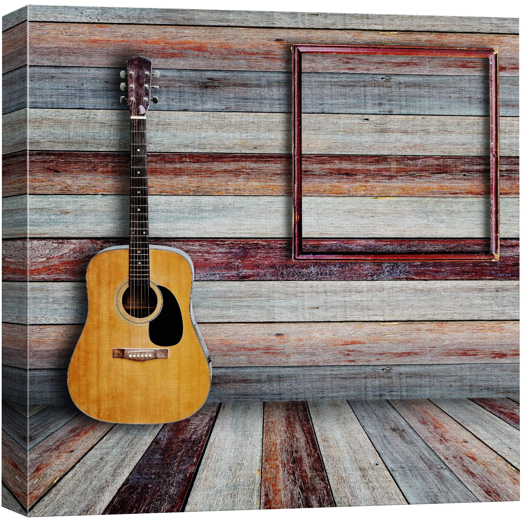 Chic Instruments wall26 Canvas Print Wall Art Acoustic Guitar on Red & White Wood Panels ...