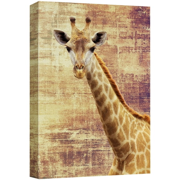 wall26 Canvas Print Wall Art African Giraffe on Grunge Brown Background Animals Wildlife Digital Art Realism Rustic Scenic Nature Photography Colorful for Living Room, Bedroom, Office - 32"x48&q