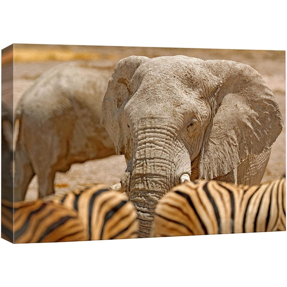 wall26 Canvas Print Wall Art African Safari Elephants &amp; Tiger Stripes Nature Animals Photography Realism Rustic Scenic Landscape Wilderness Zen Colorful for Living Room, Bedroom, Office - 16&quot