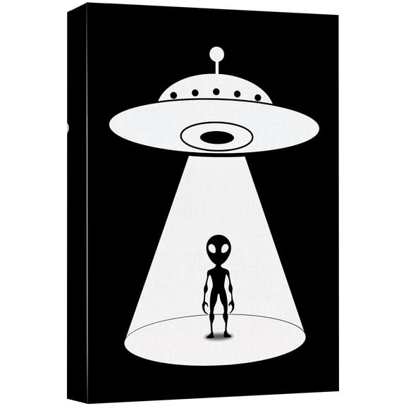 wall26 Canvas Print Wall Art Alien UFO Abduction Silhouette Kids Sci-Fi & Fantasy Digital Art Pop Art Decorative Scenic Funny Black and White for Living Room, Bedroom, Office - 12"x18"
