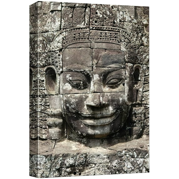 wall26 Canvas Print Wall Art Ancient Sacred Tropical Temple Stone Carved Face Nature Religious Photography Realism Decorative Yoga Multicolor Relax/Calm Zen for Living Room, Bedroom, Office - 16"