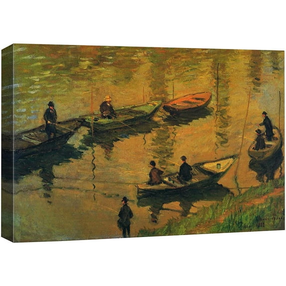 wall26 Canvas Print Wall Art Anglers on the Seine at Poissy Claude Monet Nature Illustrations Fine Art Decorative Landscape Multicolor Wilderness Rustic for Living Room, Bedroom, Office - 32"x48