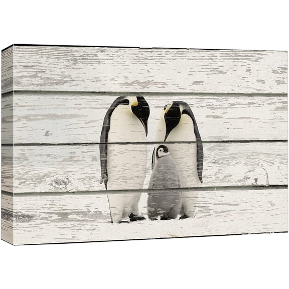 wall26 Canvas Print Wall Art Arctic Penguin Family Animals Wildlife Wood Panels Photography Rustic Scenic Colorful Multicolor Cool Zen for Living Room, Bedroom, Office - 32"x48"