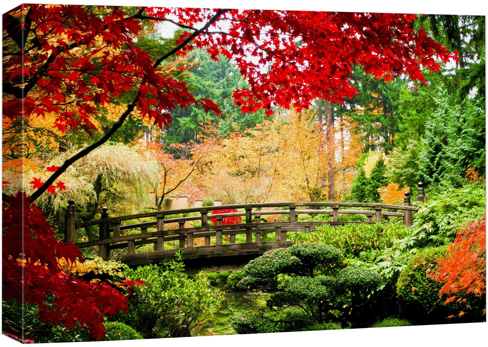 Autumn Forest Bridge Landscape Canvas Print