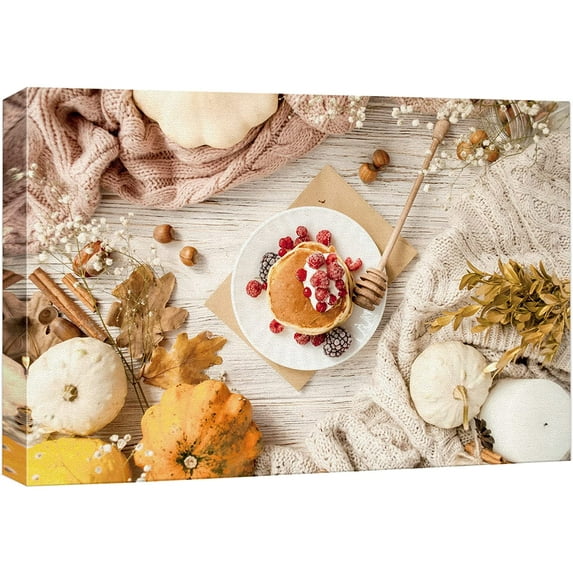 wall26 Canvas Print Wall Art Autumn Fall Pancake Pumpkin Berry Honey Food & Cooking Kitchen Photography Realism Decorative Scenic Rustic Zen Calm Colorful for Living Room, Bedroom, Office - 16&qu