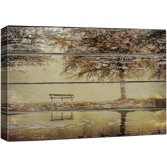 wall26 Canvas Print Wall Art Autumn View with Tree on The Lake Nature Wilderness Wood Panels Photography Rustic Scenic Colorful Multicolor Cool Zen for Living Room, Bedroom, Office - 12"x18"