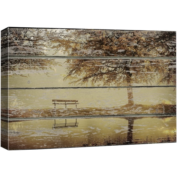 wall26 Canvas Print Wall Art Autumn View with Tree on The Lake Nature Wilderness Wood Panels Photography Rustic Scenic Colorful Multicolor Cool Zen for Living Room, Bedroom, Office - 32"x48"