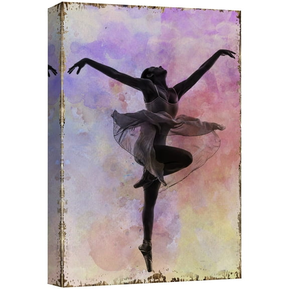 wall26 Canvas Print Wall Art Ballerina Silhouette on Purple Watercolor Background Dance Athletes Digital Art Realism Chic Portrait Colorful Multicolor for Living Room, Bedroom, Office - 16"x24&q