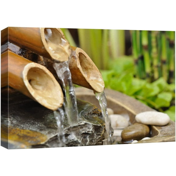 wall26 Canvas Print Wall Art Bamboo Waterfall in The Zen Forest Floral Nature Photography Realism Bohemian Scenic Relax/Calm Cool for Living Room, Bedroom, Office - 16"x24"