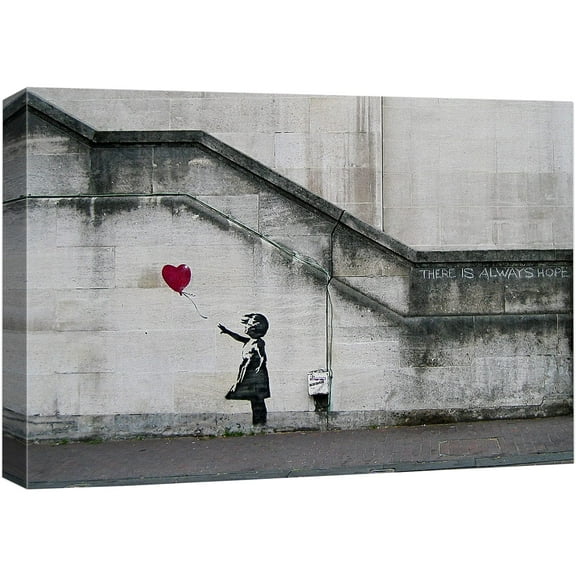 wall26 Canvas Print Wall Art Banksy There is Always Hope Girl with Balloon Graffiti &amp; Street Art Pop Culture Illustrations Pop Art Bohemian Multicolor Dark for Living Room, Bedroom, Office - 12&q