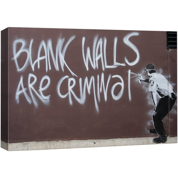 wall26 Canvas Print Wall Art Banksy Blank Walls are Criminal Graffiti & Street Art Pop Culture Illustrations Pop Art Bohemian Multicolor Dark for Living Room, Bedroom, Office - 12"x18"