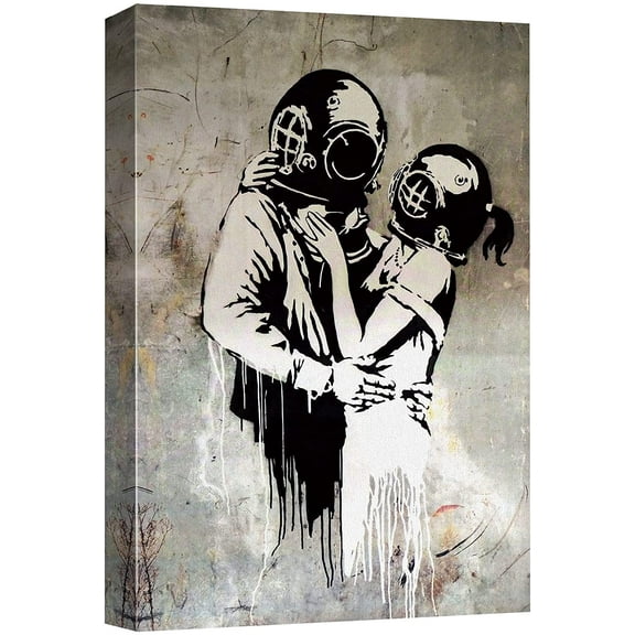 wall26 Canvas Print Wall Art Banksy British Artist Deep Sea Diver Lovers Spray Paint Graffiti & Street Art Urban Illustration Modern Art Boho for Living Room, Bedroom, Office - 24"x36"