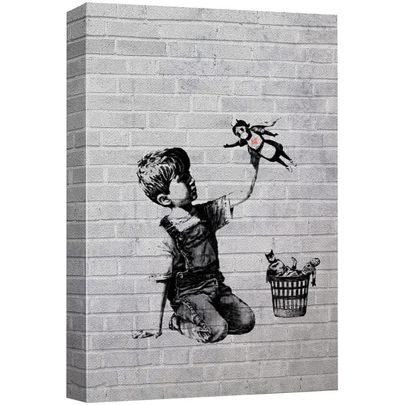 wall26 Canvas Print Wall Art Banksy British Artist Spray Paint Kid Superhero Nurse Toy Graffiti & Street Art Urban Illustrations Modern Art for Living Room, Bedroom, Office - 24"x36"