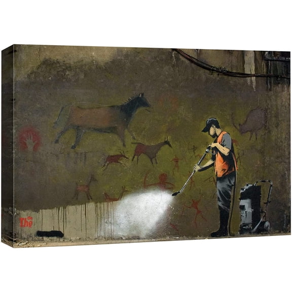 wall26 Canvas Print Wall Art Banksy British Artist Wall Wash Lascaux French Horse Cave Graffiti &amp; Street Art Urban Illustrations Modern Art for Living Room, Bedroom, Office - 32"x48"