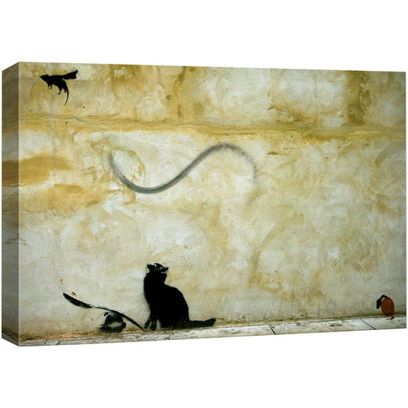 wall26 Canvas Print Wall Art Banksy Cat and Flying Superhero Mouse Graffiti &amp; Street Art Pop Culture Illustrations Pop Art Bohemian Multicolor Dark for Living Room, Bedroom, Office - 32"x48&