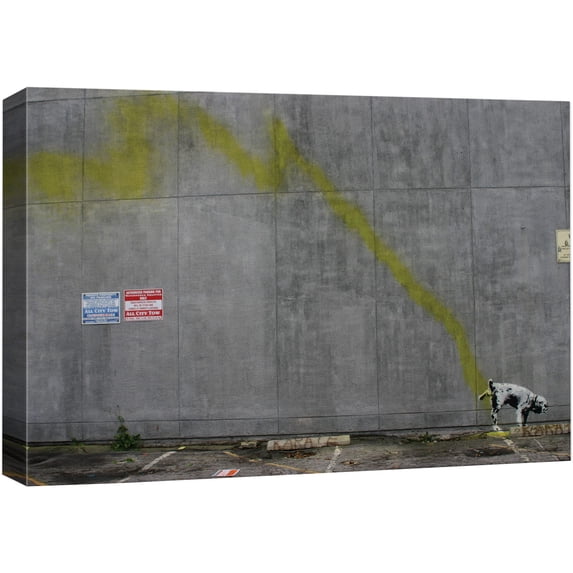 wall26 Canvas Print Wall Art Banksy Dog Peeing on Wall Graffiti & Street Art Pop Culture Illustrations Pop Art Bohemian Multicolor Dark for Living Room, Bedroom, Office - 32"x48"