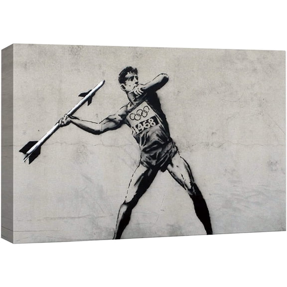 wall26 Canvas Print Wall Art Banksy England United Kingdom Olympian with Rocket Graffiti & Street Art Cities Photography Modern Art Boho Edgy for Living Room, Bedroom, Office - 24"x36"