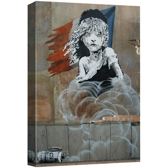 wall26 Canvas Print Wall Art Banksy Les Miserables with French Flag Graffiti & Street Art Pop Culture Illustrations Pop Art Bohemian Multicolor Dark for Living Room, Bedroom, Office - 12"x18
