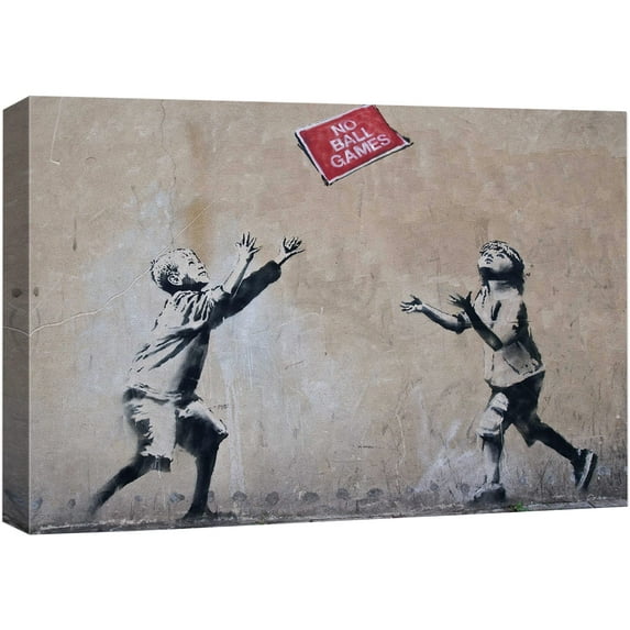 wall26 Canvas Print Wall Art Banksy No Ball Games Graffiti & Street Art Pop Culture Illustrations Pop Art Bohemian Multicolor Dark for Living Room, Bedroom, Office - 12"x18"