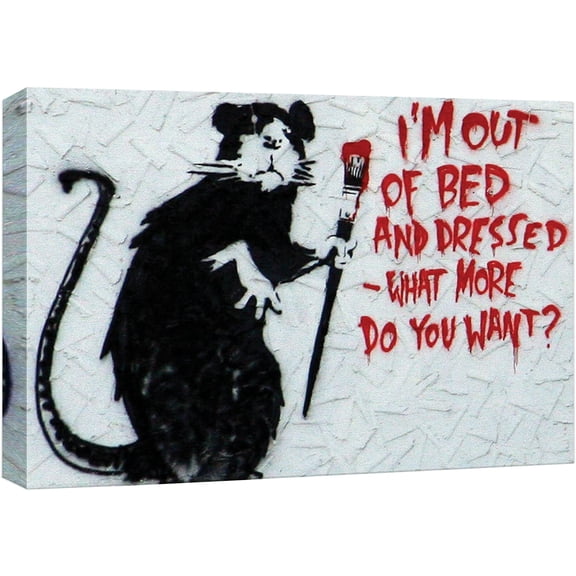 wall26 Canvas Print Wall Art Banksy Rat with Red Paintbrush Graffiti &amp; Street Art Pop Culture Illustrations Pop Art Bohemian Multicolor Dark for Living Room, Bedroom, Office - 32"x48"