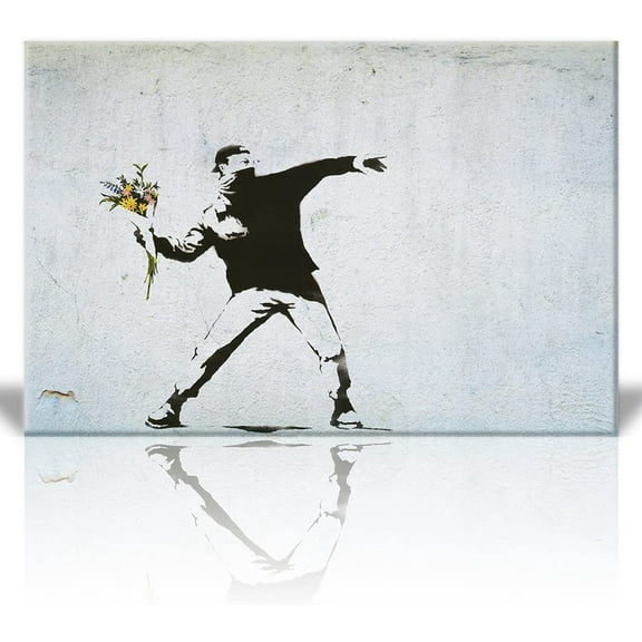 wall26 - Canvas Print Wall Art - Banksy Street Artwork on Canvas Stretched Gallery Wrap. Ready to Hang (12" x 18", Rage The Flower Thrower)