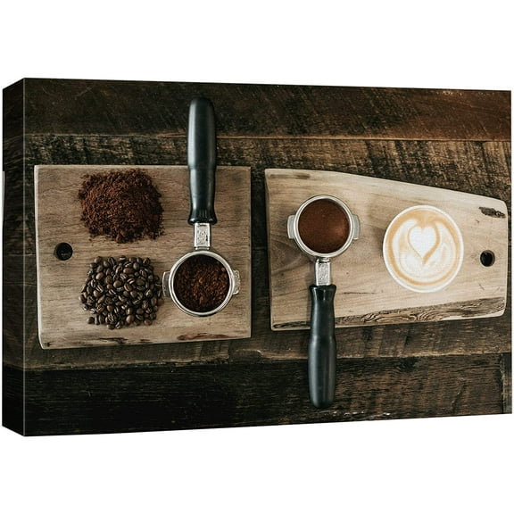 wall26 Canvas Print Wall Art Barista Coffee Bean Grounds Espresso Cafe Food &amp; Cooking Kitchen Photography Realism Decorative Scenic Rustic Zen Calm Colorful for Living Room, Bedroom, Office - 16&