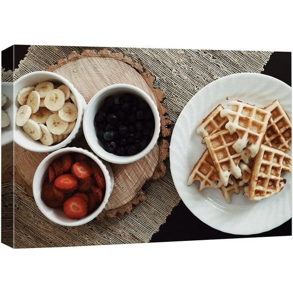 wall26 Canvas Print Wall Art Belgian Waffles with Bananas, Strawberries & Blueberries Fruit Food Photography Realism Chic Scenic Colorful Multicolor Ultra for Living Room, Bedroom, Office - 32&qu