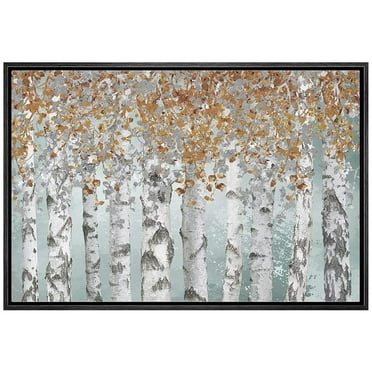 wall26 Canvas Print Wall Art Birch Tree Forest Collage with Brown Leaves Nature Wilderness Mixed Media Modern Art Rustic Landscape Relax/Calm for Living Room, Bedroom, Office - 16&quot;x24&quot; Blac