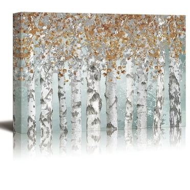 wall26 Canvas Print Wall Art Birch Tree Forest Collage with Brown Leaves Nature Wilderness Mixed Media Modern Art Rustic Landscape Relax/Calm Multicolor for Living Room, Bedroom, Office - 24&quot;x36