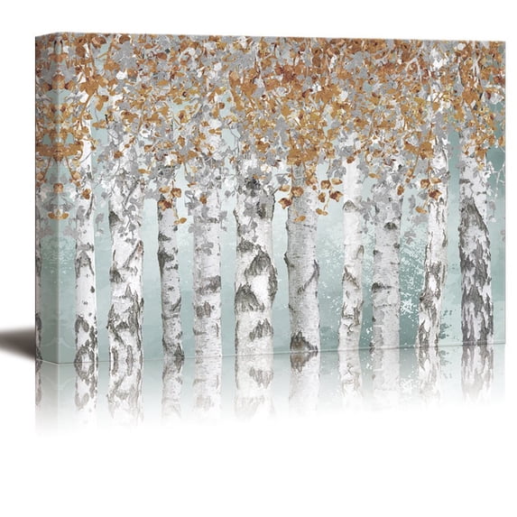 wall26 Canvas Print Wall Art Birch Tree Forest Collage with Brown Leaves Nature Wilderness Mixed Media Modern Art Rustic Landscape Relax/Calm Multicolor for Living Room, Bedroom, Office - 24"x36