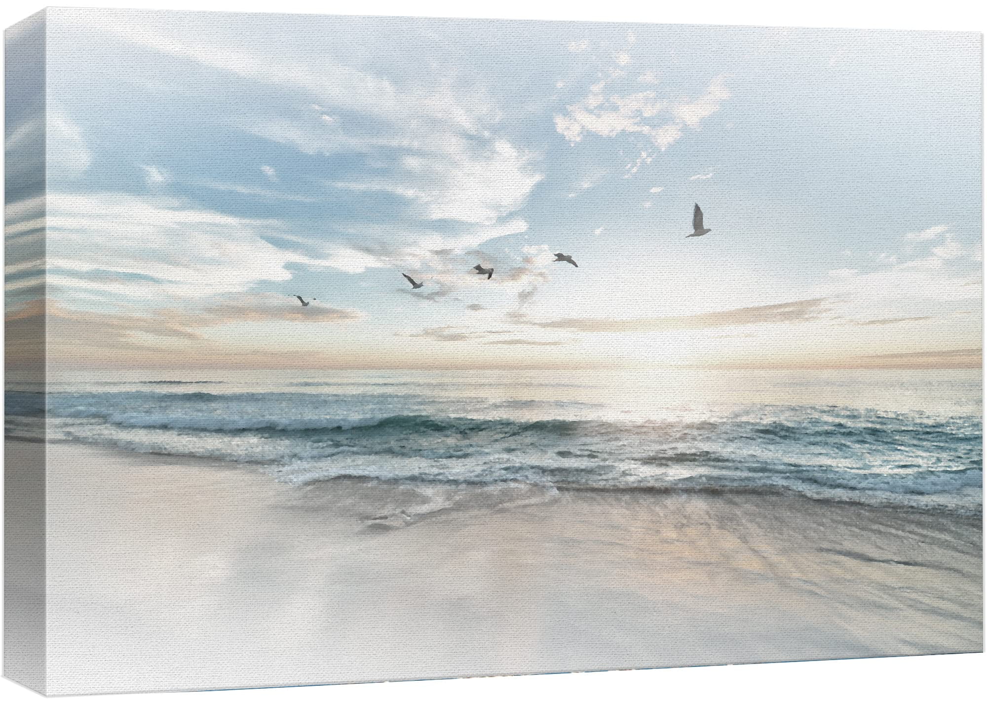 Wall26 Canvas Wall Art, 32x48 Birds Take Flight Over Coastal Beach ...