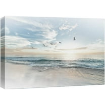 wall26 Canvas Print Wall Art Birds Take Flight Over Coastal Beach Landscape Nature Wilderness Photography Realism Rustic Scenic Colorful Multicolor for Living Room, Bedroom, Office - 32"x48"