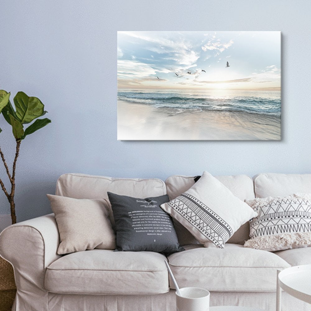 wall26 Canvas Print Wall Art Birds Take Flight Over Coastal Beach ...