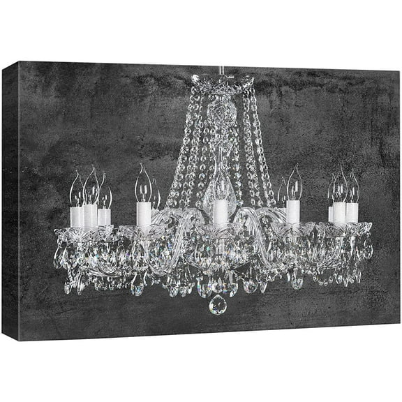 wall26 Canvas Print Wall Art Black Gray Grunge White Crystal Chandelier Decorative Lights Digital Art Realism Stylish Zen Chic Contemporary Boho Relax/Calm for Living Room, Bedroom, Office - 12"