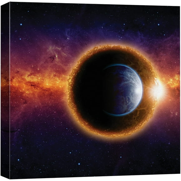 wall26 Canvas Print Wall Art Black Hole Eclipse in Dark Galaxy Astronomy &amp; Space Sky Digital Art Modern Art Global Scenic Colorful Multicolor for Living Room, Bedroom, Office - 24&quot;x24&quot;