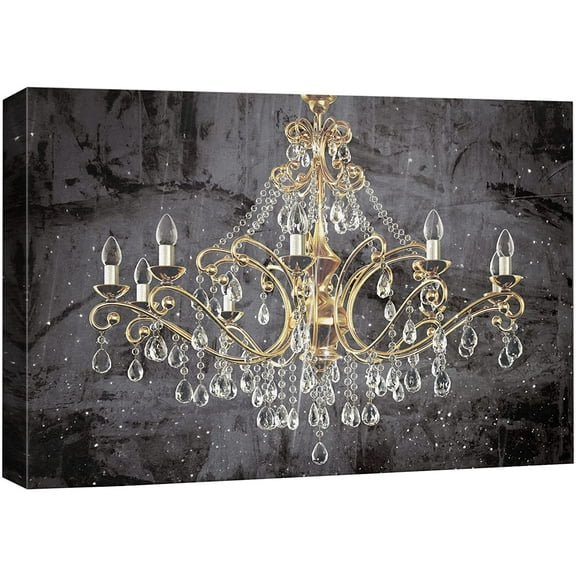 wall26 Canvas Print Wall Art Black Paint Stroke Gold Crystal Chandelier Decorative Lights Digital Art Realism Stylish Zen Chic Contemporary Boho Relax/Calm for Living Room, Bedroom, Office - 32"