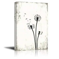 wall26 Canvas Print Wall Art Black & White Grunge Dandelion Flower Set Nature Plants Digital Art Modern Art Rustic Dramatic Dark Duotone for Living Room, Bedroom, Office - 12"x18"