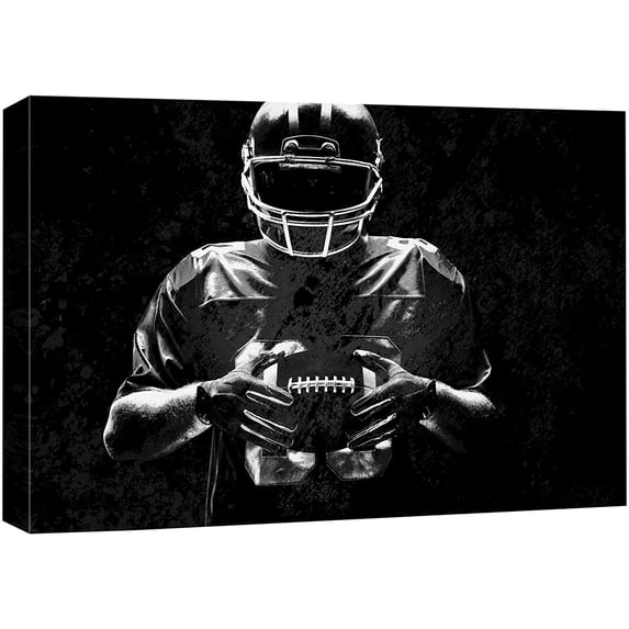 wall26 Canvas Print Wall Art Black White Shadow Football Player Portrait Sports & Fitness Athletes Photography Realism Boy's Bedroom Decorative Urban Rustic for Living Room, Bedroom, Office - 24&