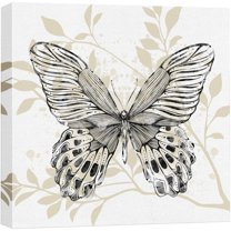 wall26 Canvas Print Wall Art Black, White & Tan Butterfly with Leaves Insects Nature Illustrations Modern Art Rustic Scenic Colorful Farmhouse/Country for Living Room, Bedroom, Office - 12"x