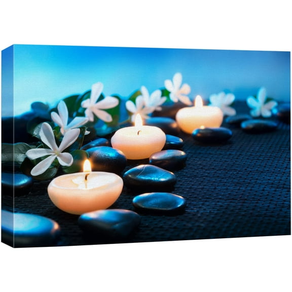 wall26 Canvas Print Wall Art Black Zen Massage Stones and Lit Candles Nature Wilderness Photography Realism Chic Scenic Relax/Calm Multicolor for Living Room, Bedroom, Office - 16"x24"